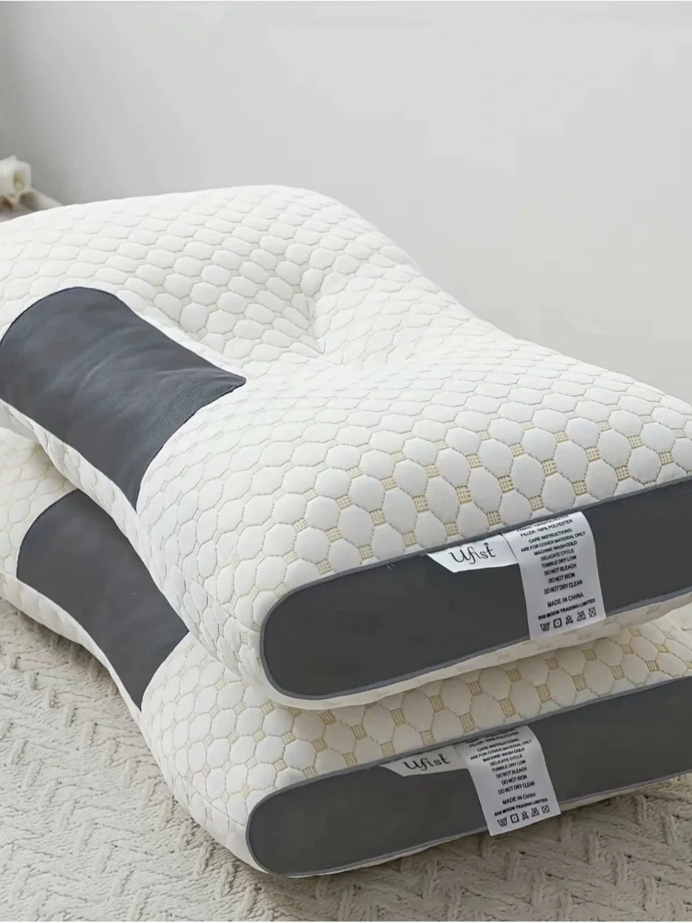 Ergonomic Contour Pillow in White and Gray - Supportive Home Bedding